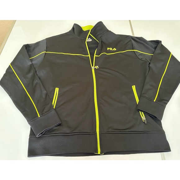 FILA Tops - Women M Fila black jacket neon green yellow edge zipper workout